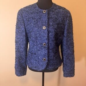 VTG Pendleton Blazer Women 100% Virgin Wool Blue Tweed Cropped Lined Size 10